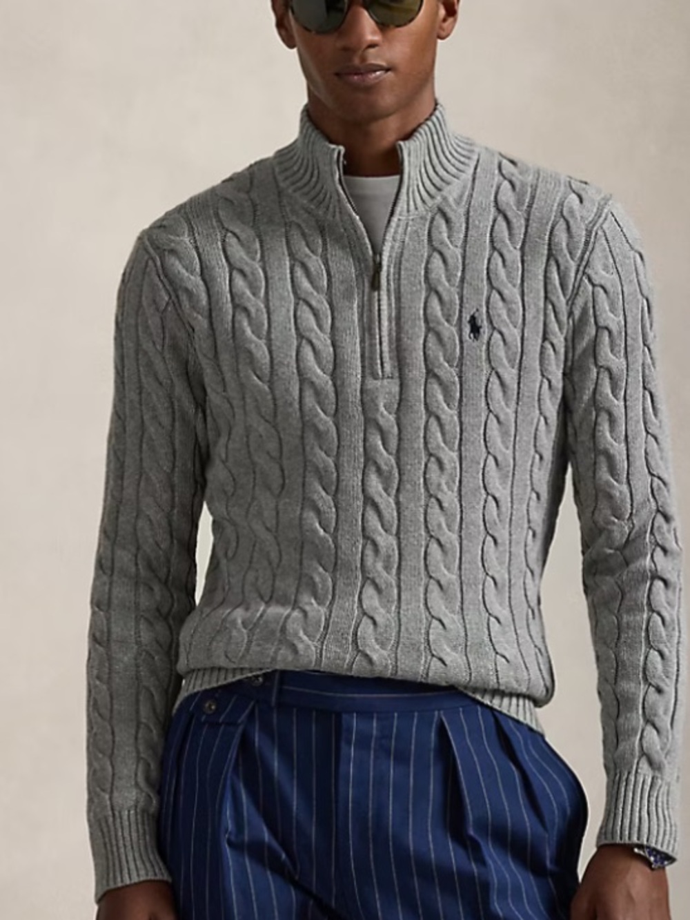 Ralph Lauren Cable Knit Cotton Quarter Zip Sweater Size Large